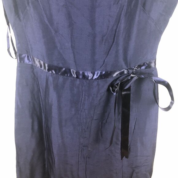 GlassPort Bill Blass silk dress women’s size 6 navy sleeveless midi zip back - Picture 3 of 7